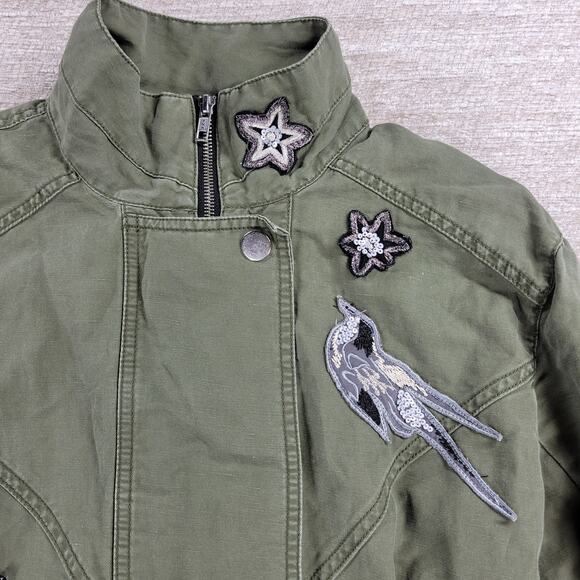 Cabi Bird Utility Jacket Women’s XXS Green Linen Sequin Appliqué Military Parka - Picture 6 of 16
